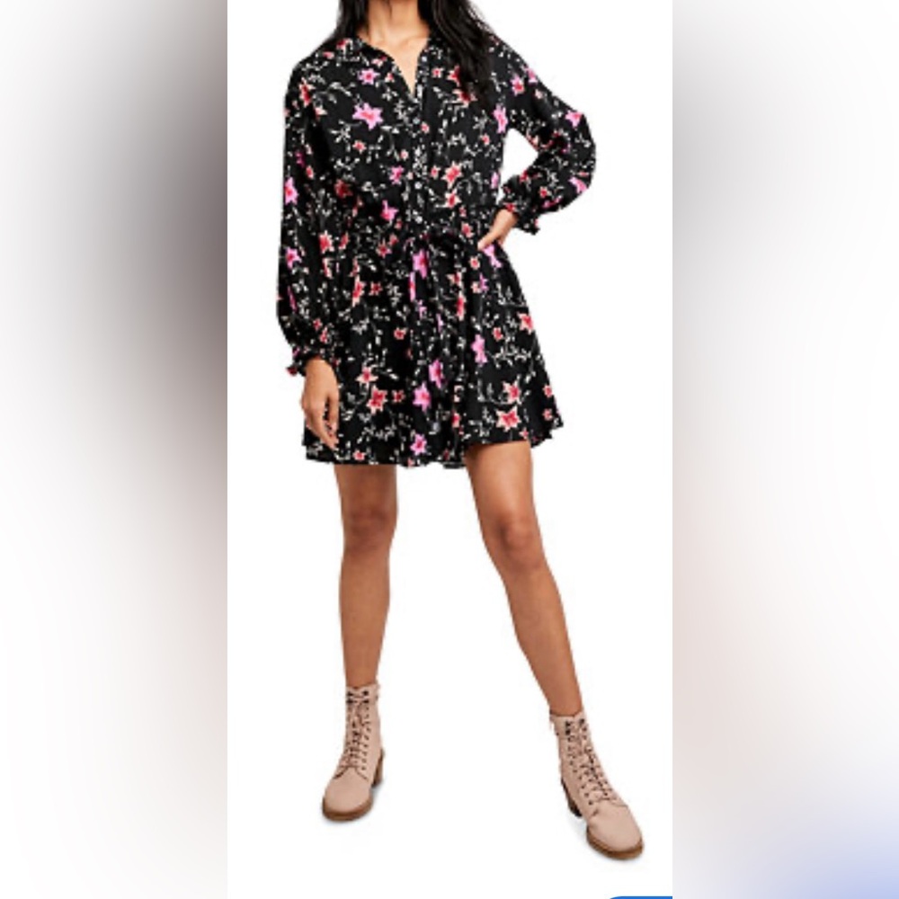 Floral Black and Pink Women's Dress. Lining waist down.GUC